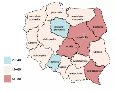 Regionalne zróżnicowanie odczynu gleb w Polsce wg OS ChR